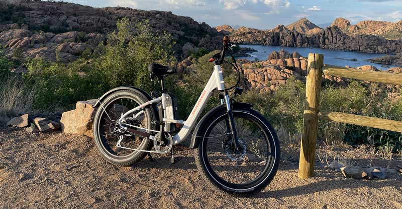 Ebike Parked in front of Scenic Lake View